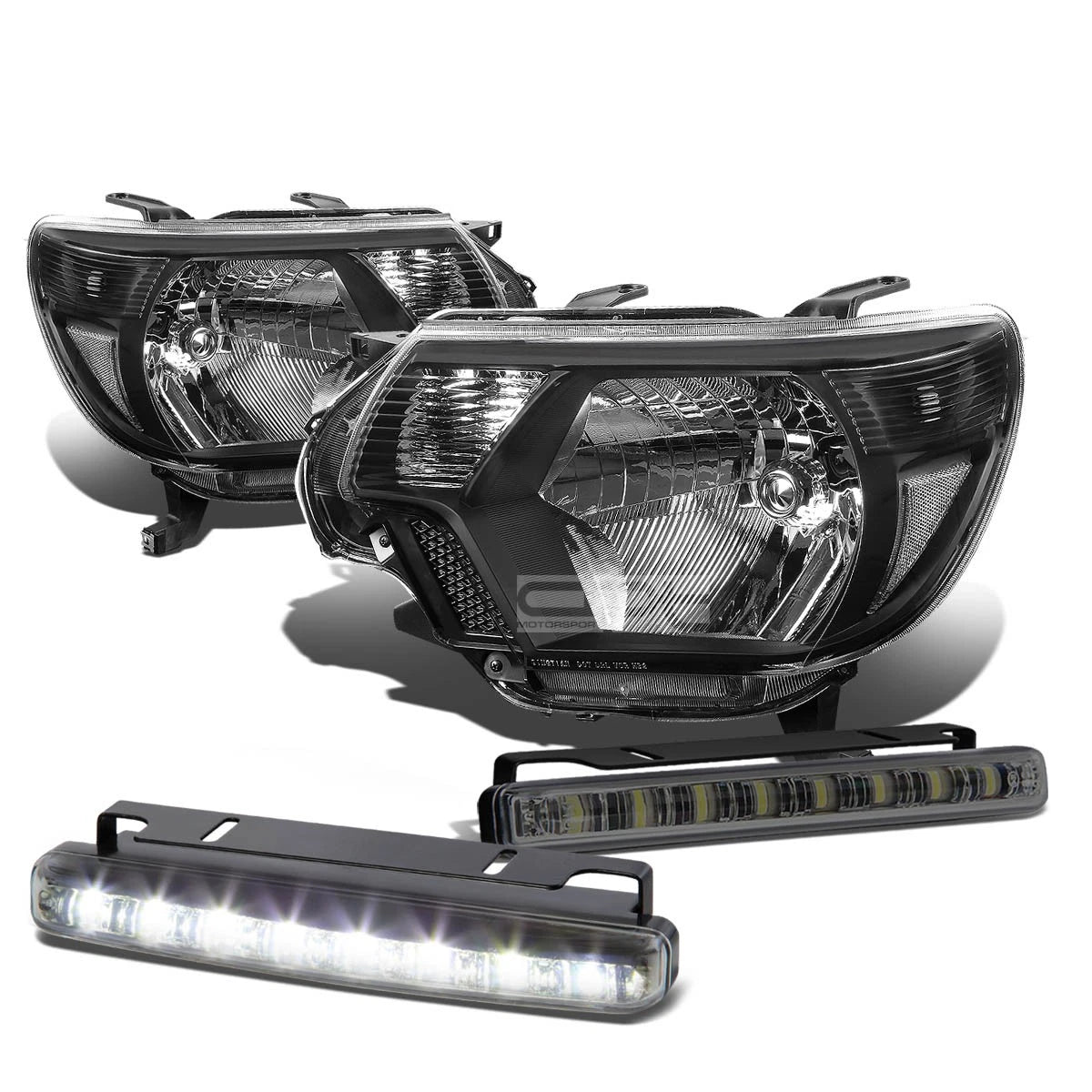 Black Housing Headlights + Clear Corner + Smoke LED Fog Light Kit for Toyota Tacoma (2012–2015)