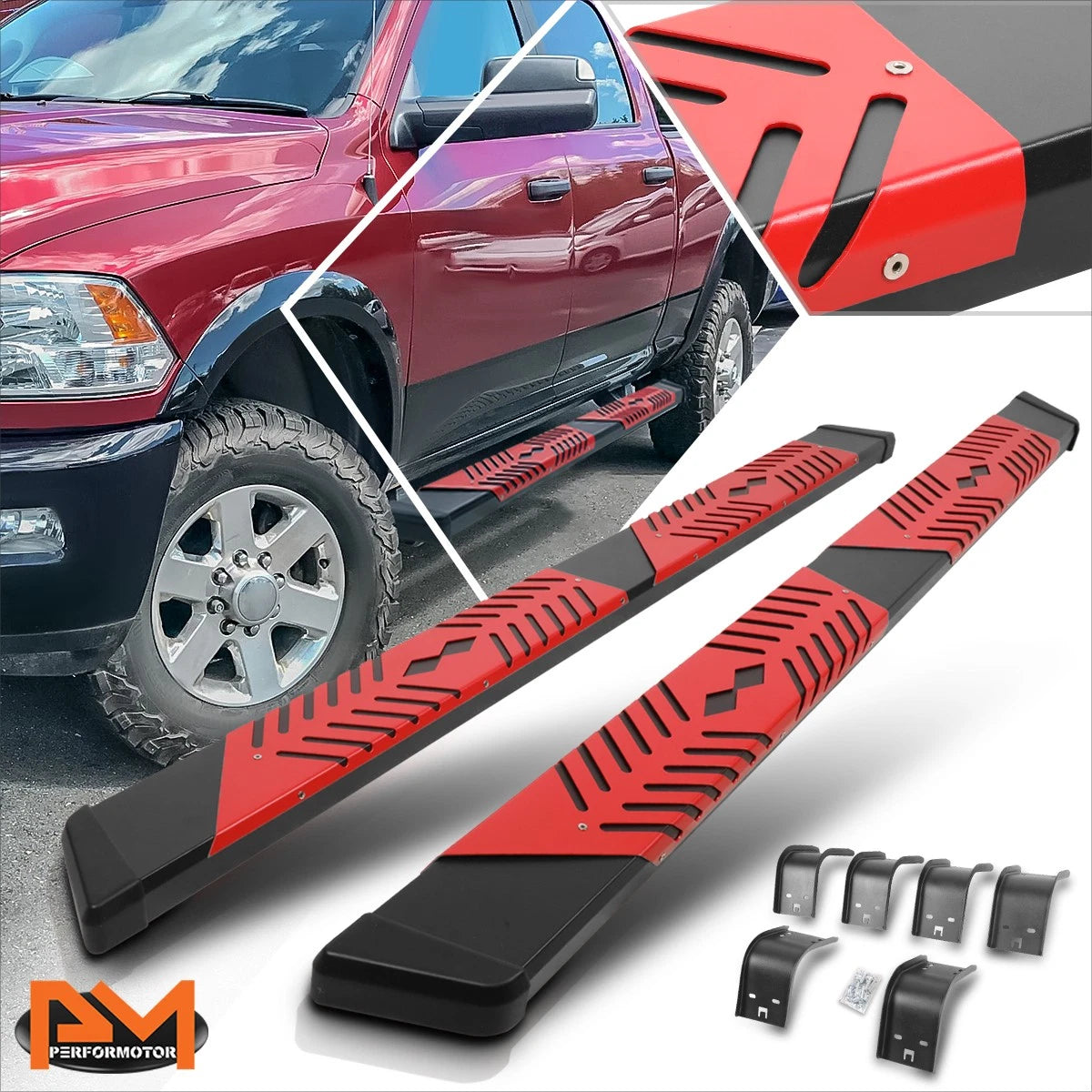 Set of 2 Black Running Boards for Dodge Ram 1500-3500 Quad Cab (2009–2024)