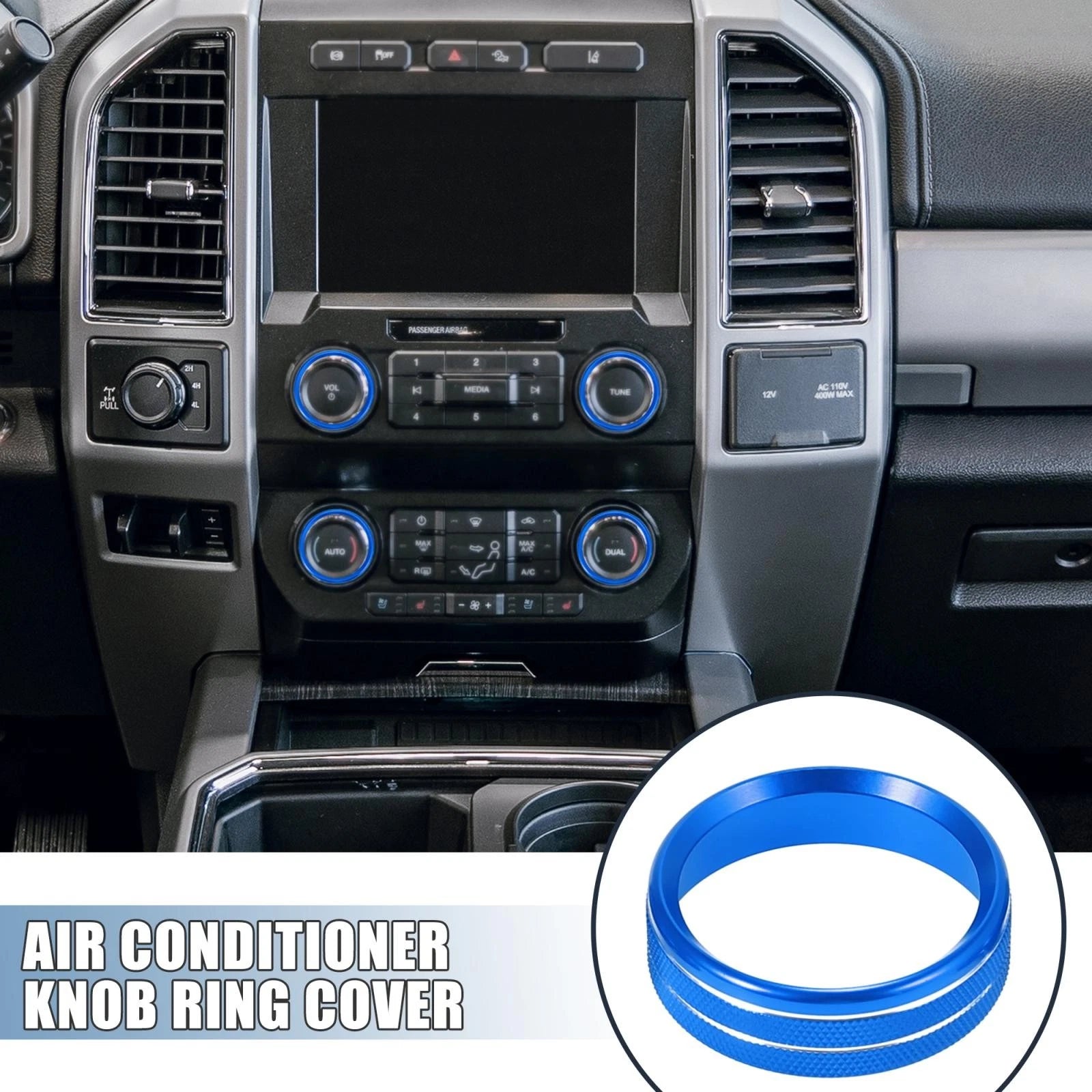 Set of 4 Air Conditioner Knob Ring Covers for Ford F150 XLT (2015–2019) Blue 782685393584