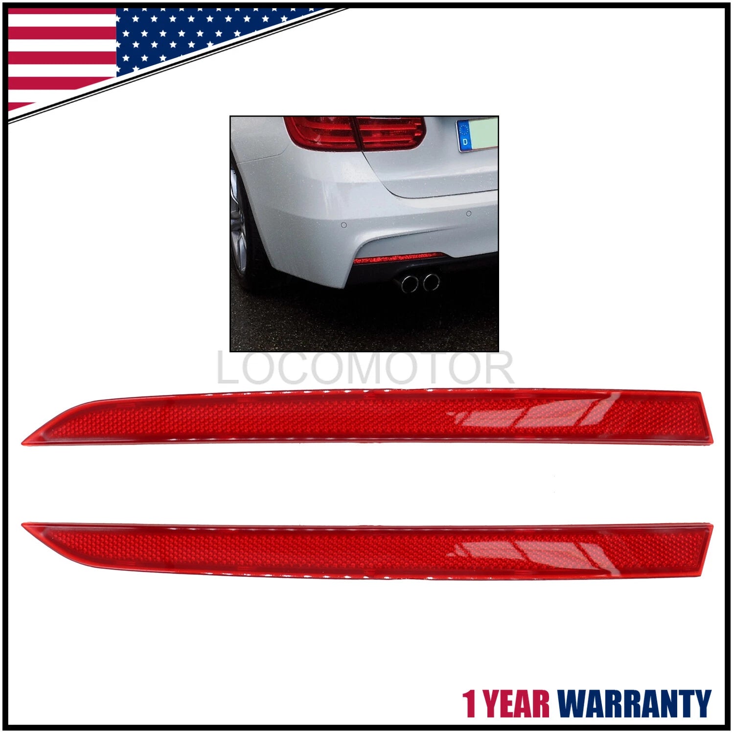 Pair Rear Bumper Reflector Lamps for BMW 3-Series F30 F31 (2012–2017)