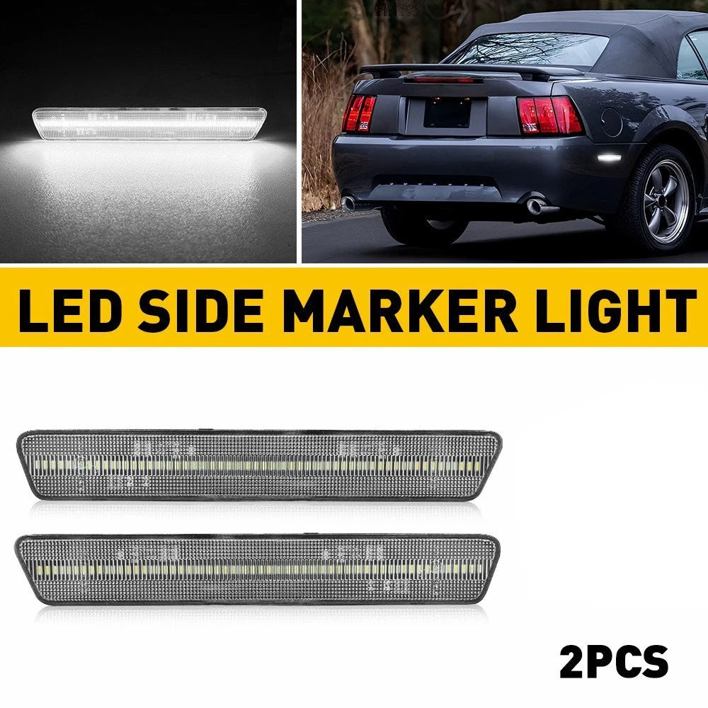 Clear Lens White LED Rear Side Marker Lights for Ford Mustang (1999–2004)