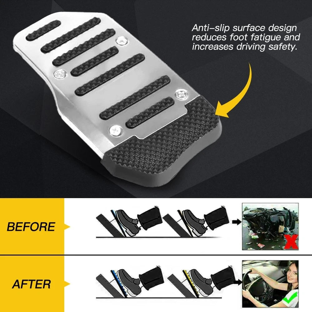 Set of 2 Silver Slip Non Brake Gas Foot Pedal Pad Covers for Universal Fit