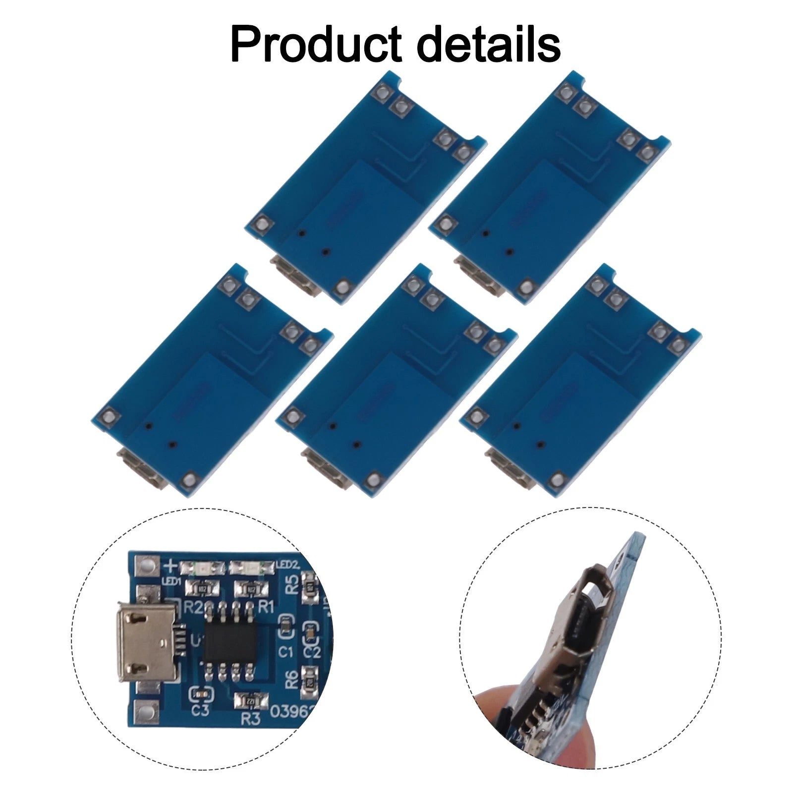 Set of 5 USB Li-ion Battery Charging Boards with Indicator Lights