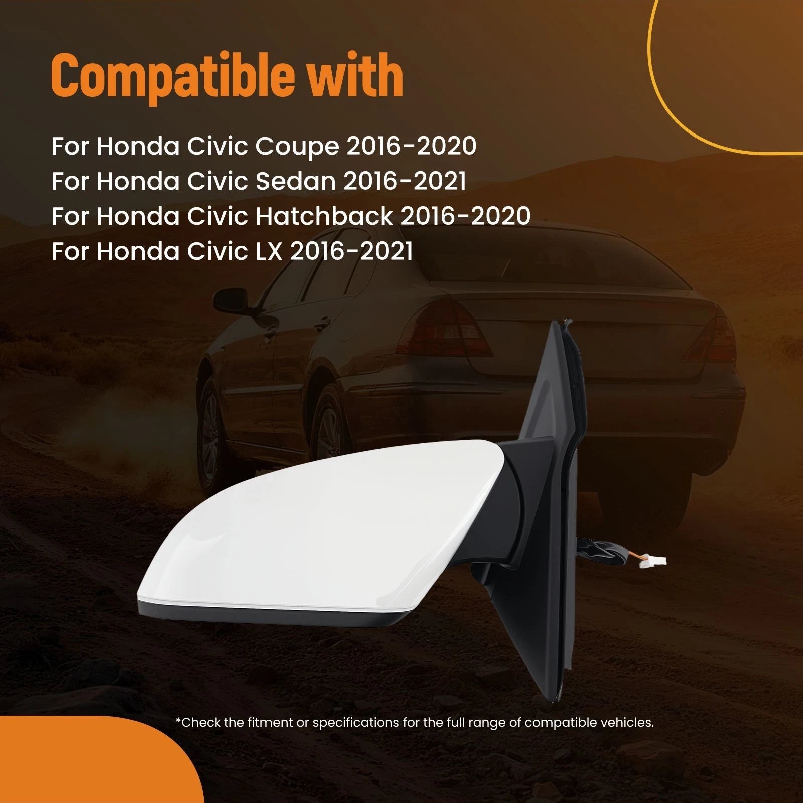 Left Mirror for Honda Civic Touring/Turbo (2016–2021) 76251TBAA11ZF Painted