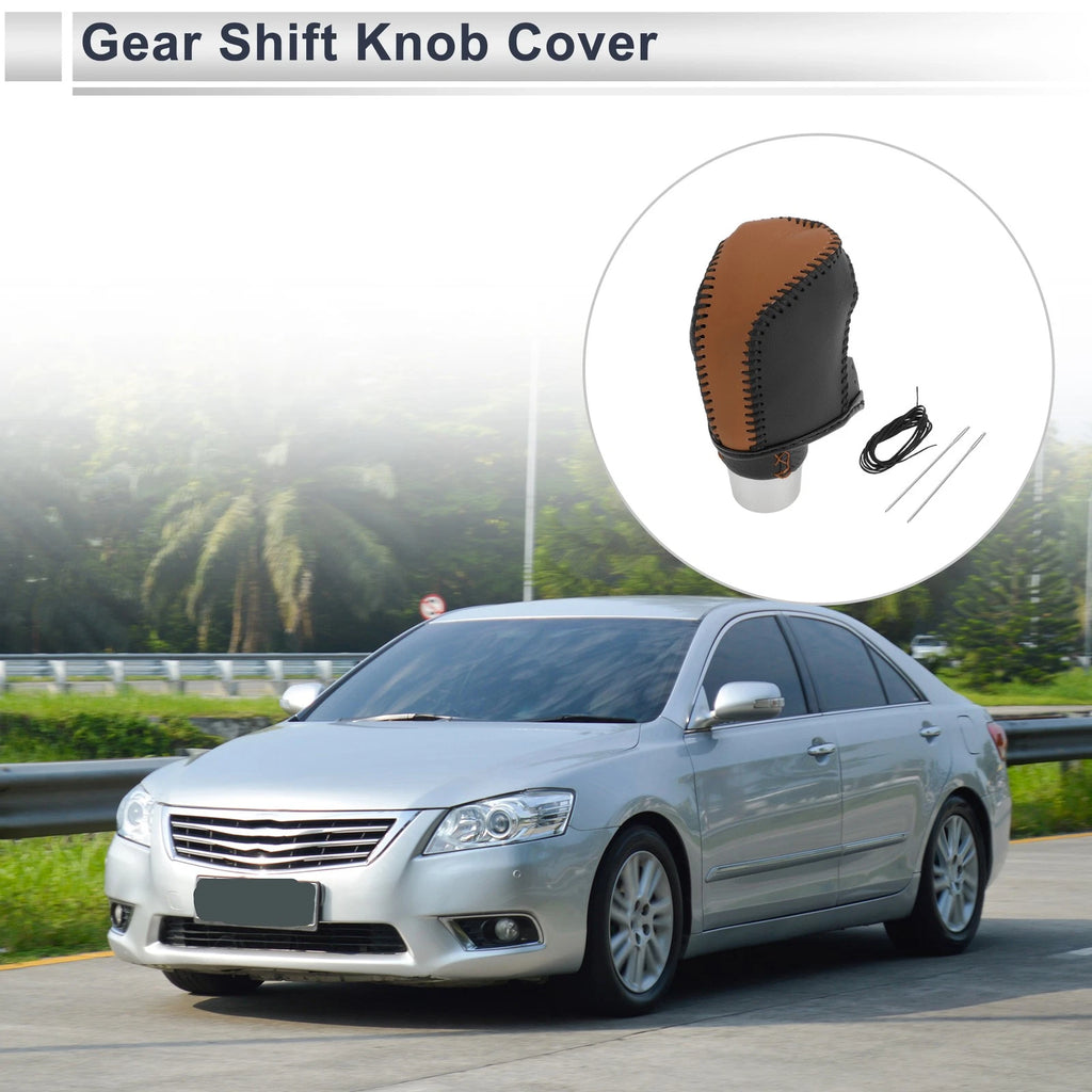 Gear Shift Knob Cover for Toyota Camry (2019–2022) Brown Black Faux Leather