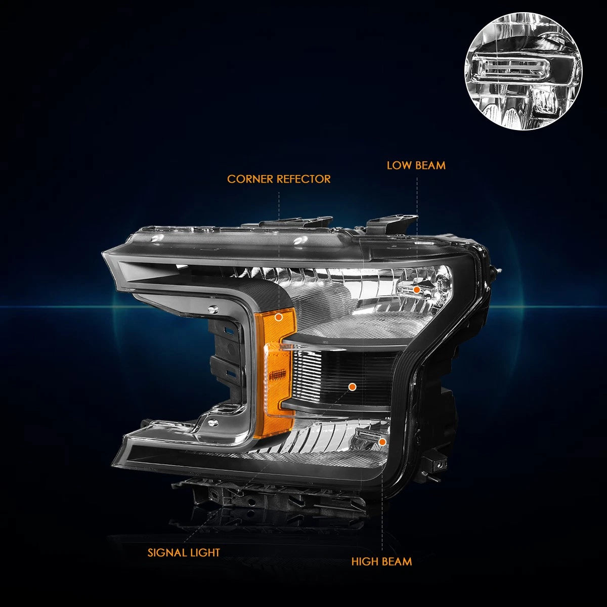 Pair of Black Housing Bumper Headlight Amber Side Corner Lamps for Ford F150 (2018–2020)