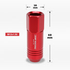 Set of 20 M12X1.5 Red JDM Open End Conical Wheel Lug Nuts + 20mm Extension