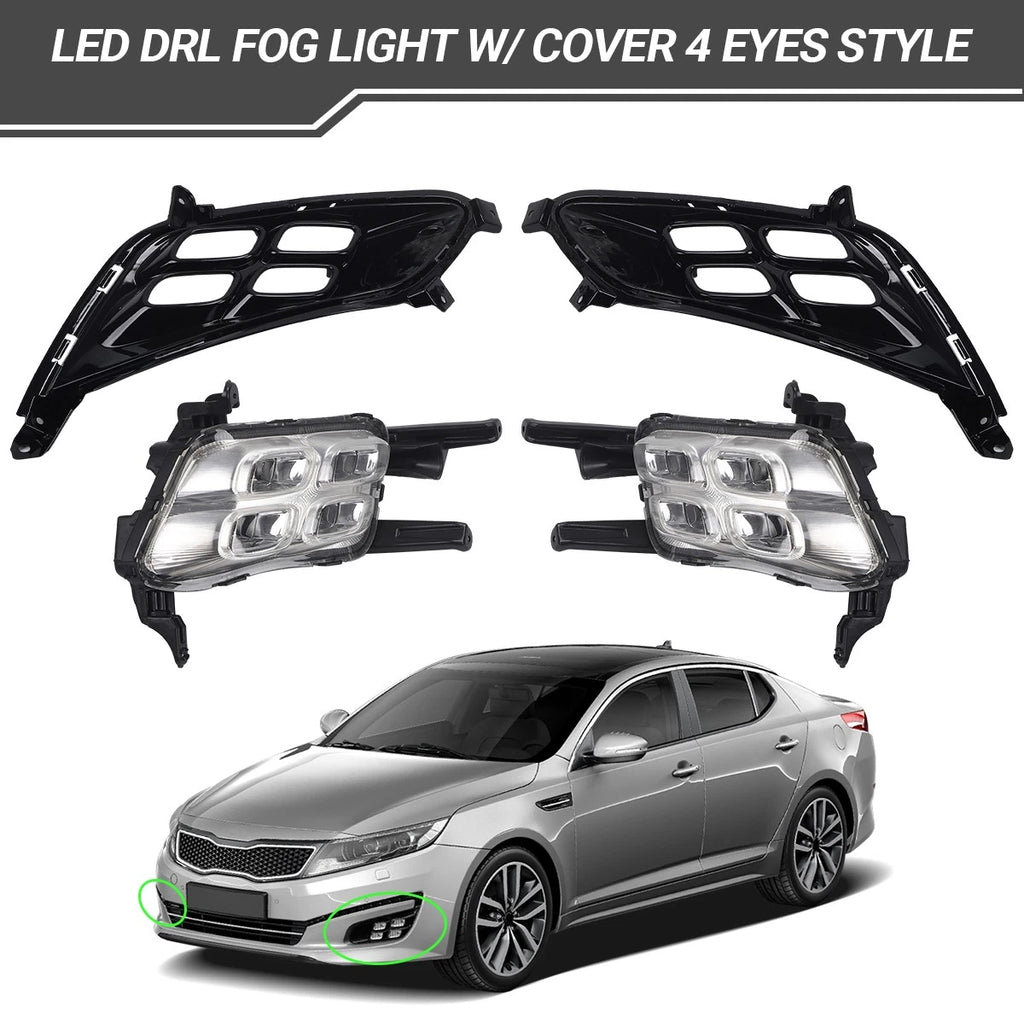 Set of 2 Fog Lights for Kia Optima (2014–2015) LH + RH with LED DRL Bezel