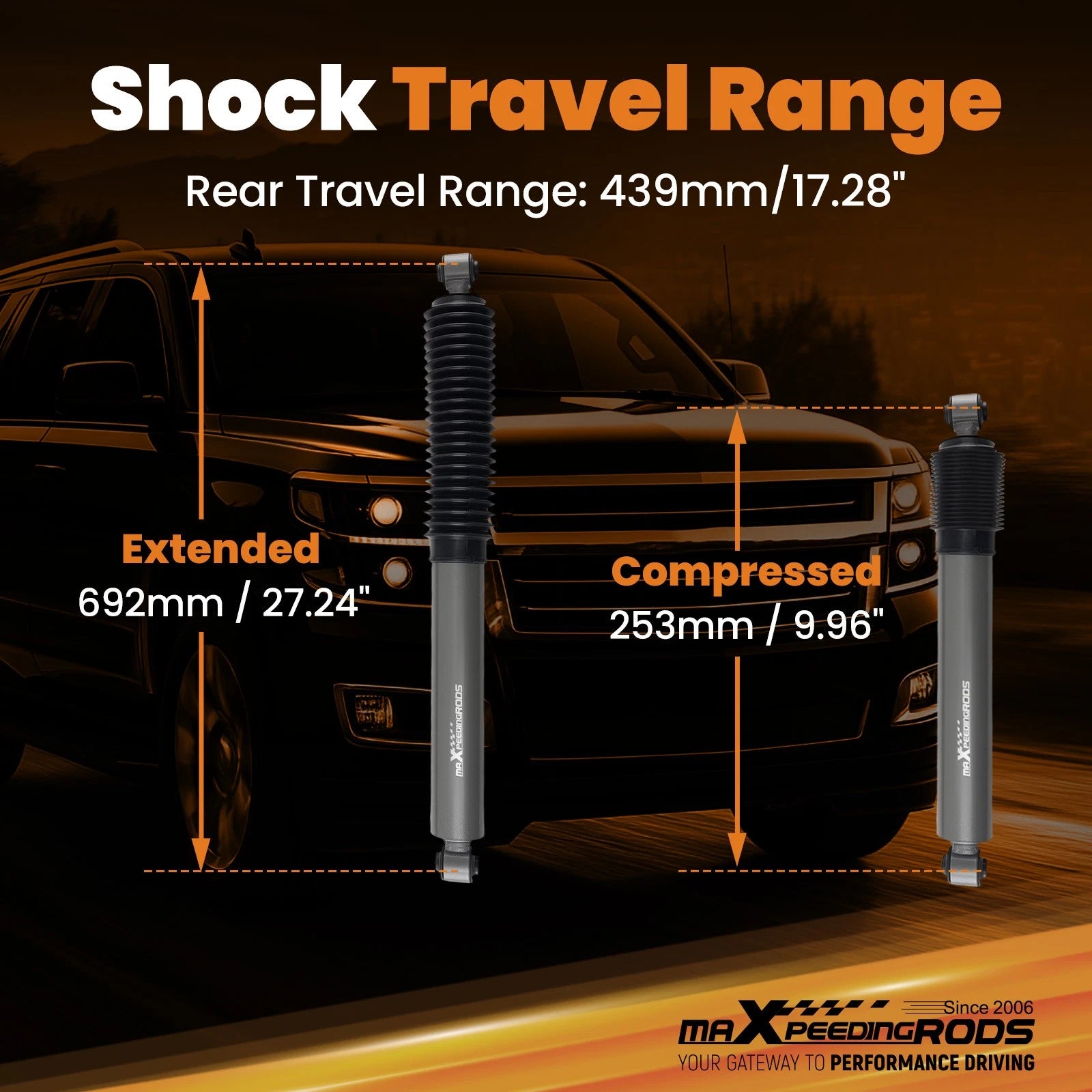 Off-Road Rear Shock for Chevy Tahoe GMC Yukon (2000–2020) 3-4.5" Lift 2WD 4WD