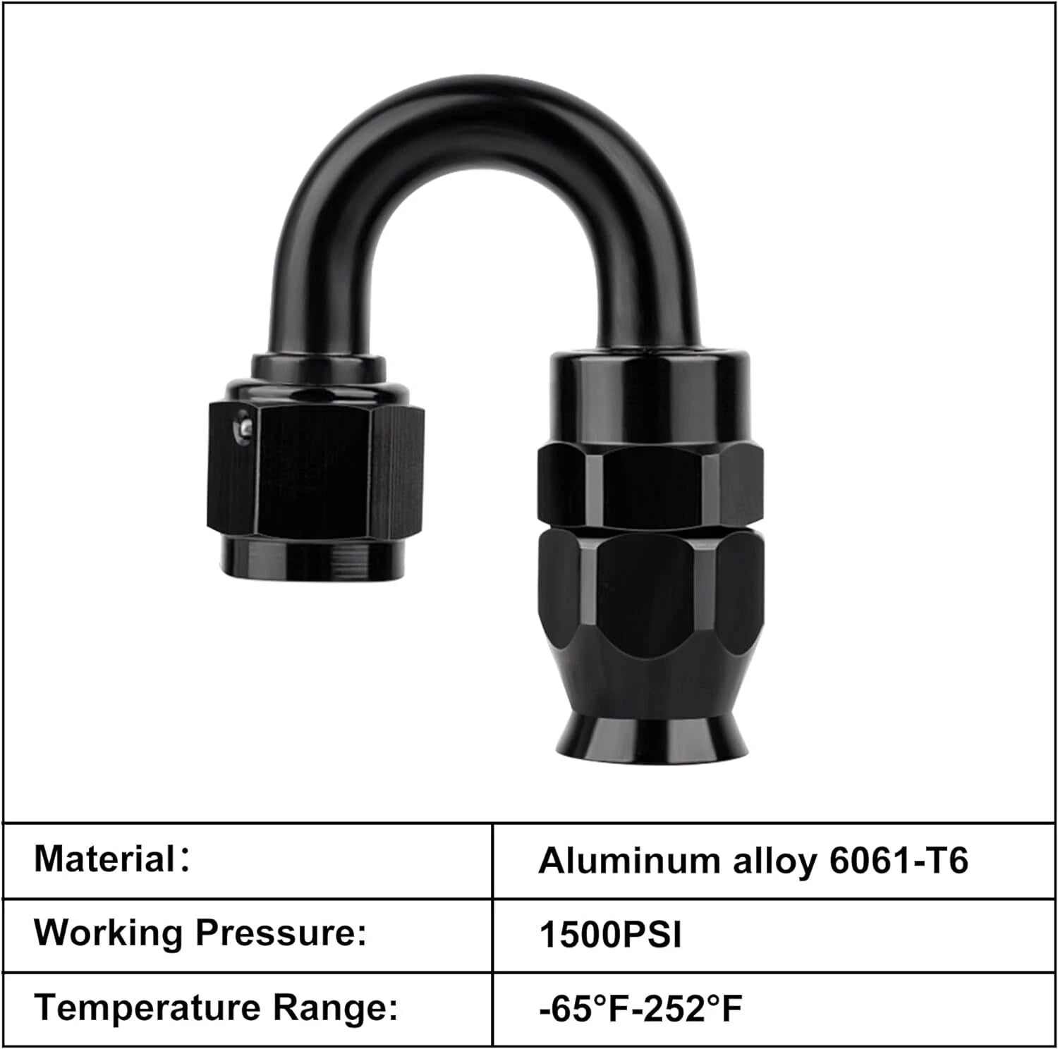 2PCS 10AN PTFE Hose End Fitting 180° Black for PTFE E85 Hose (2010-2010)