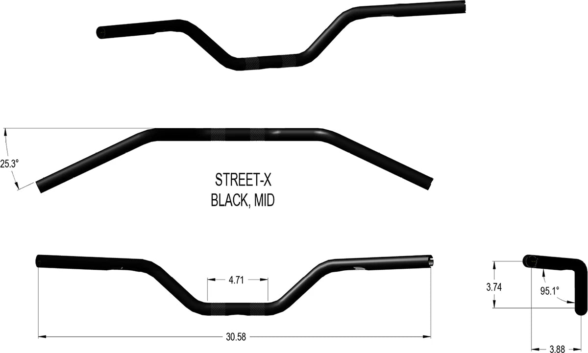 KHROME WERKS Street-X Handlebars for Harley Davidson (Mid Bend, Black)
