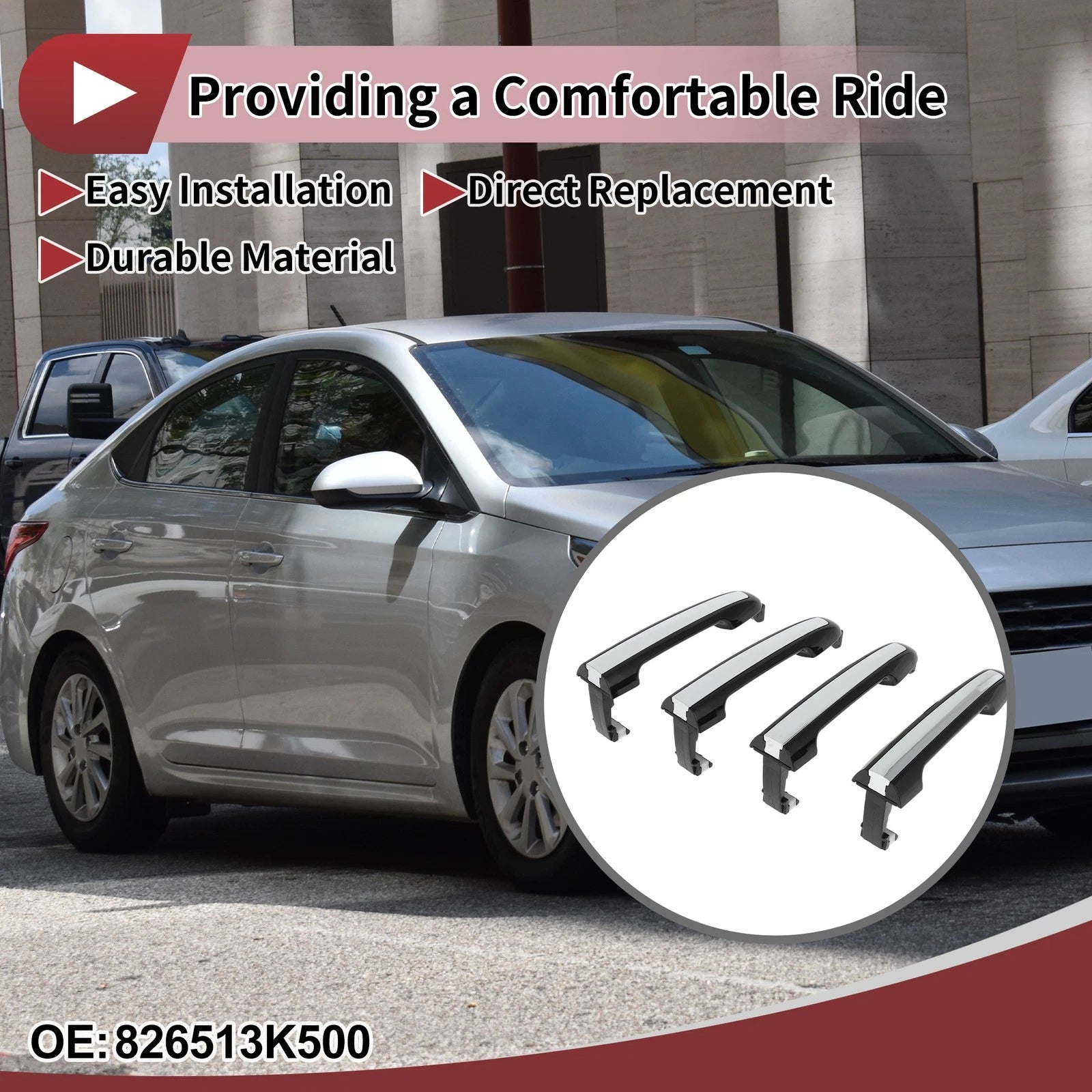 Set of 2 Car Door Handles Grip for Hyundai Sonata (No. 826513K500) Black Silver Tone