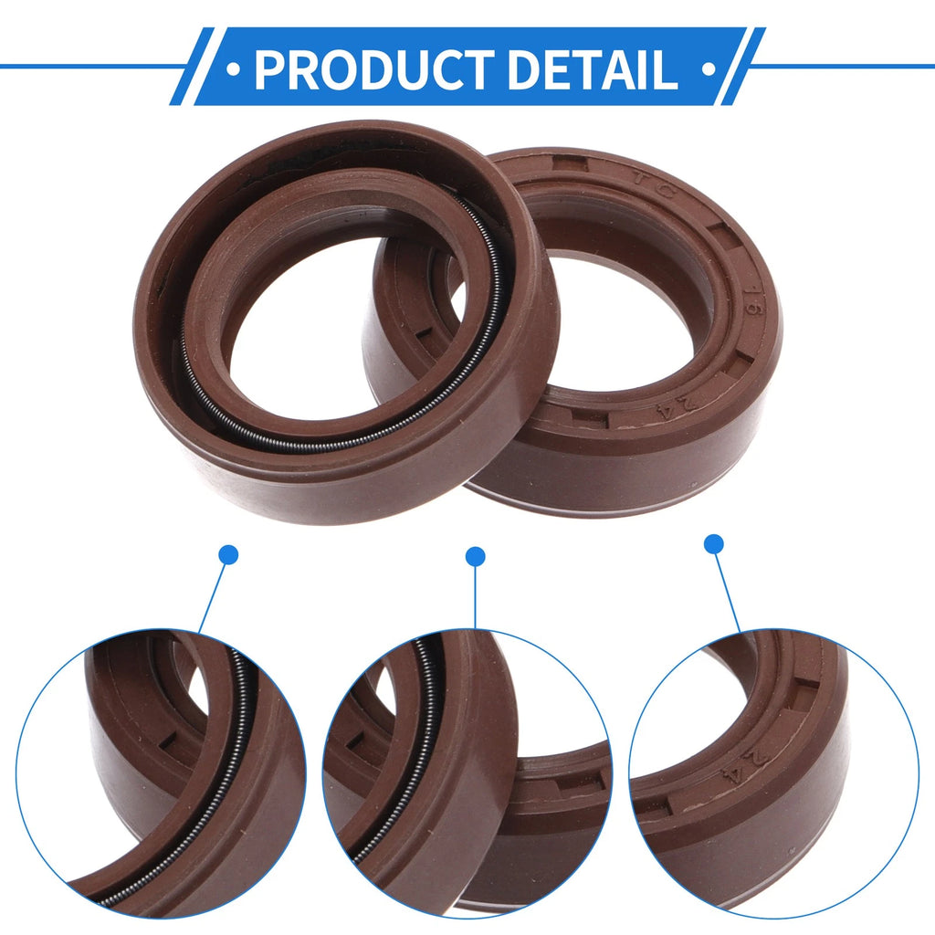 2X Oil Seal Rotary Shaft Seal for Various Models (16x24x7mm) FKM Rubber