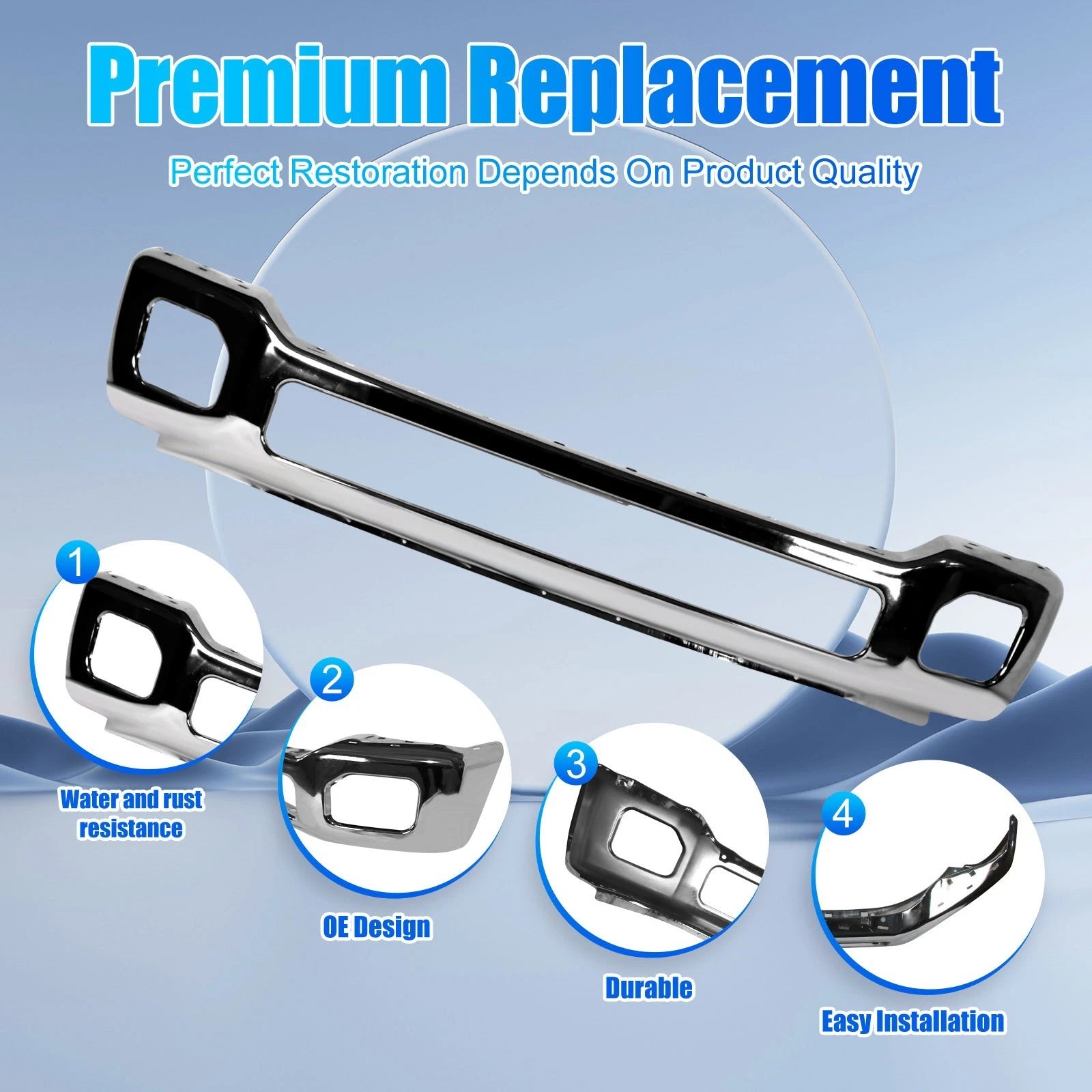 Chrome Steel Front Bumper for Ford F-250 F-350 Super Duty (2011–2016)