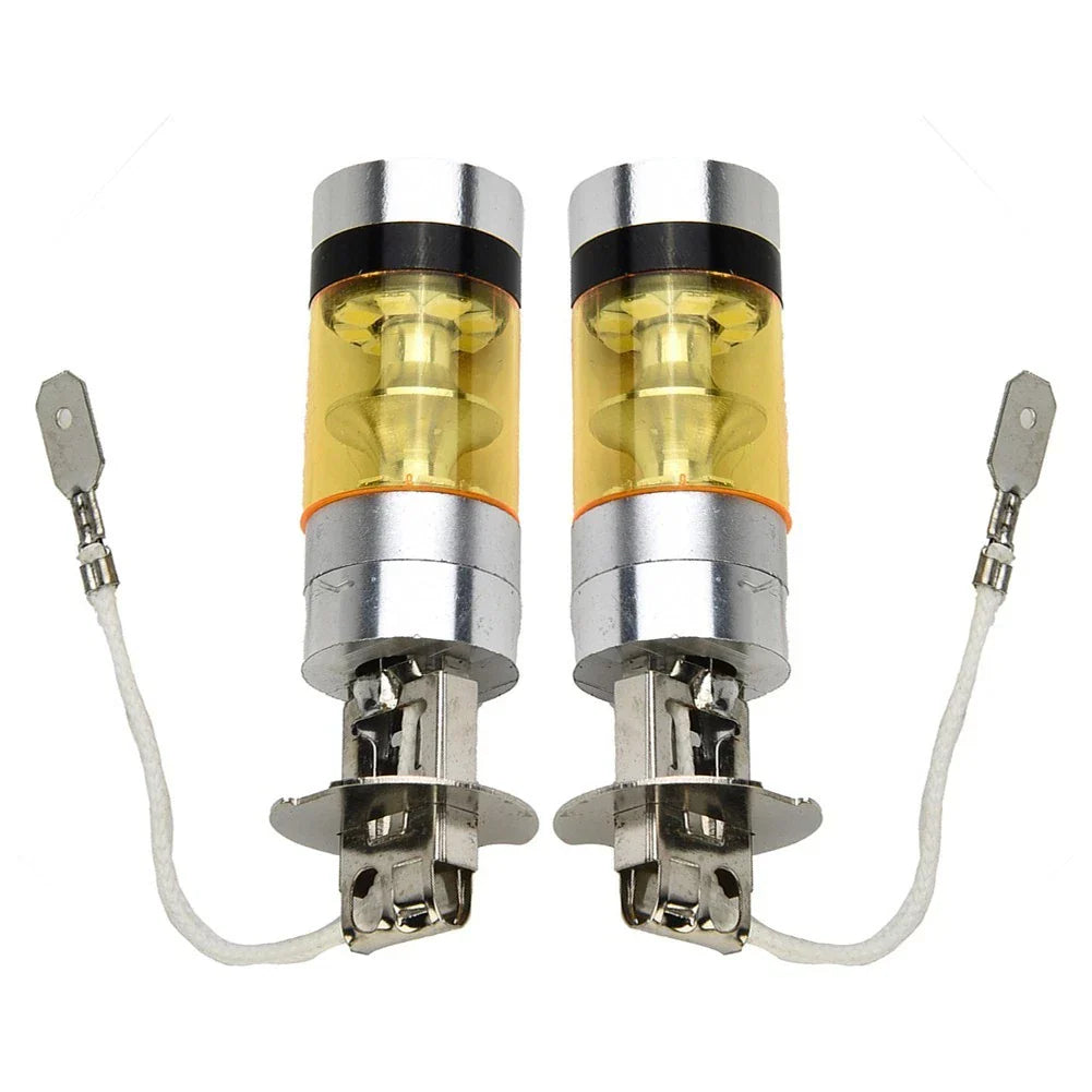 2 x H3 100W 2828SMD LED Car Fog Light Tail Lamps Bulbs Yellow 12-24V