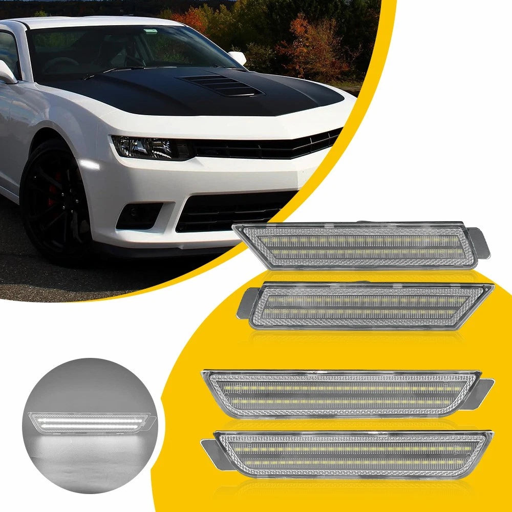 Set of 2 Front White LED Strip Rear Side Marker Lights for Chevy Camaro (2010–2015)