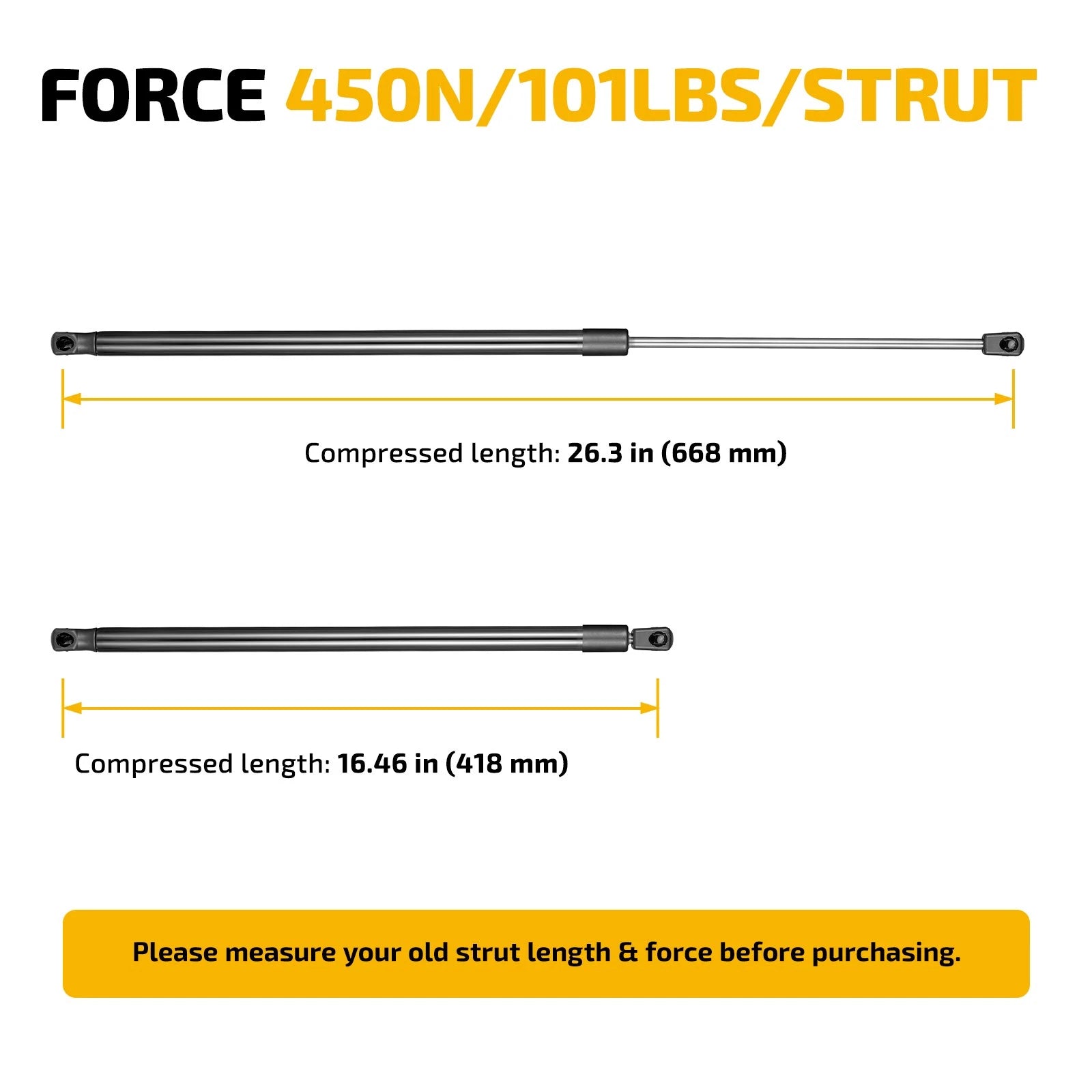 Lift Support Shock Struts for Pickup Topper Door Cap Canopy (26 In, 101 LB)