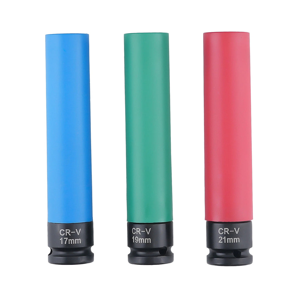 Set of 3 Impact Sockets for Wheel Nuts (17mm, 19mm, 21mm)