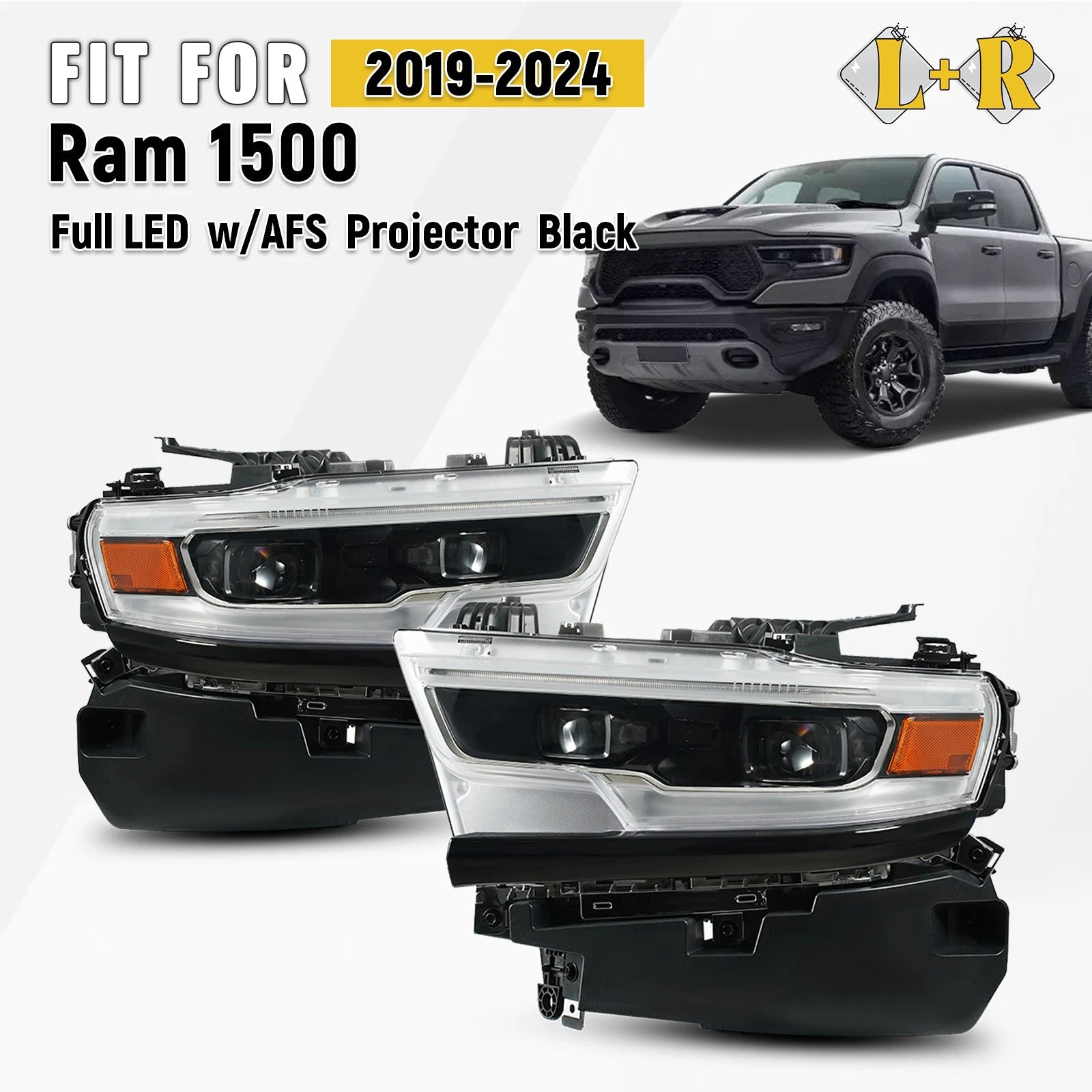 Full LED Projector Headlights for Ram 1500 (2019–2024) Left+Right Pair