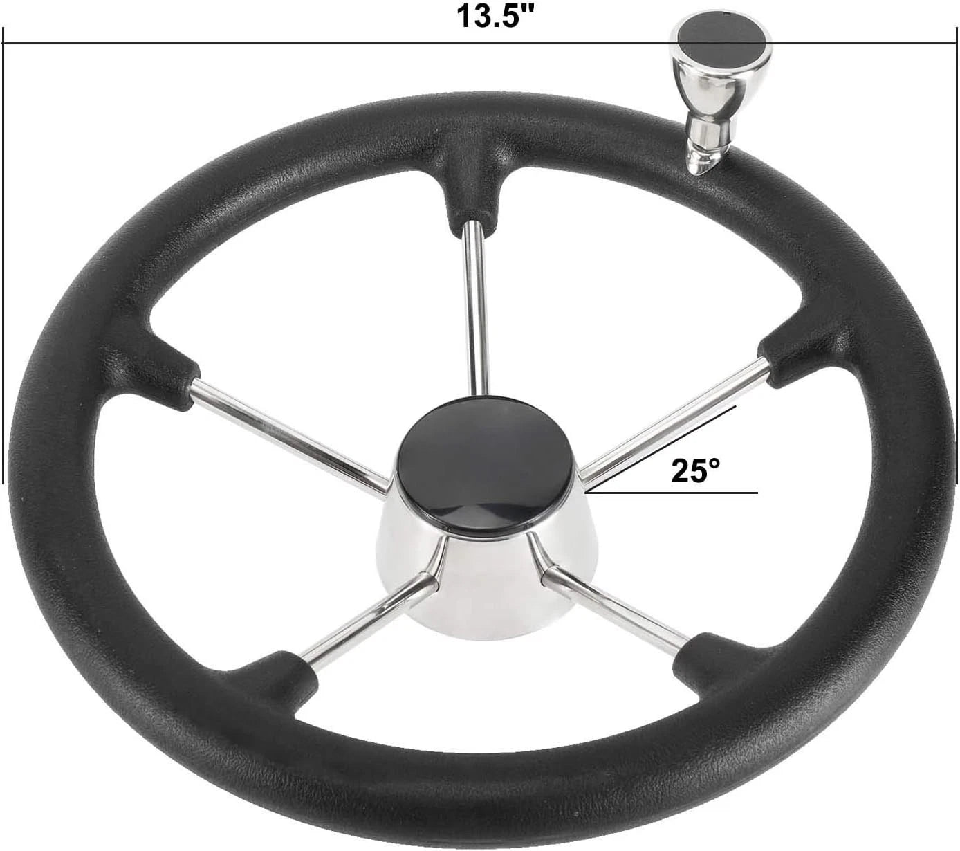 5 Spoke Steering Wheel for Boat Marine (13-1/2'', Black Foam Grip)