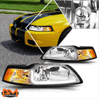LED DRL Chrome Housing Headlight Pair for Ford Mustang (1999–2004)