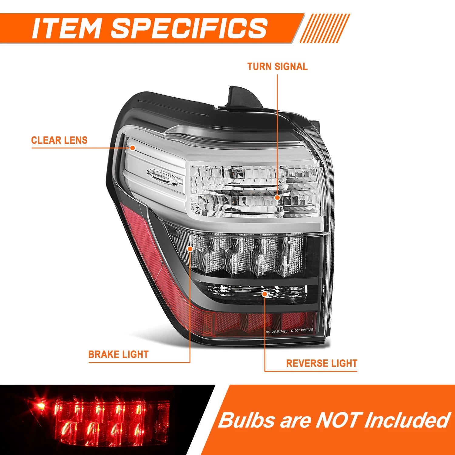 Driver Left Side Chrome Housing Tail Light Brake Lamp for Toyota 4Runner (2014–2024)