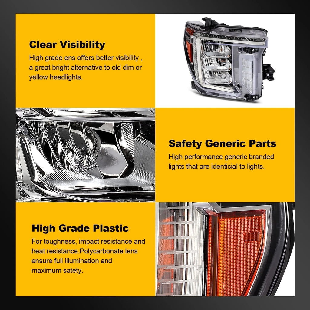 Pair Full LED Headlights for GMC Sierra 2500HD 3500HD (2020–2023)