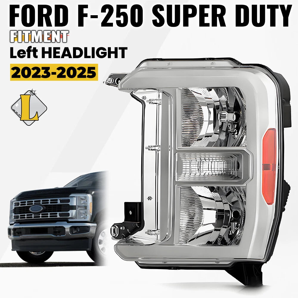 Halogen Headlight Chrome Headlamp for Ford F250 F350 Super Duty (2023–2026)