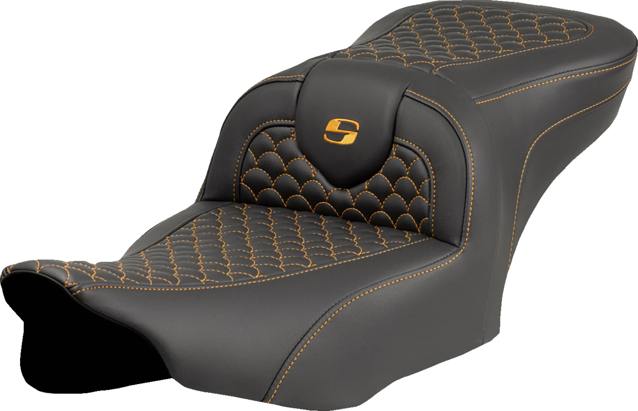 SADDLEMEN Roadsofa Seat for Motorcycle (w/o Backrest) - Dragon Scale, Gold Stitch