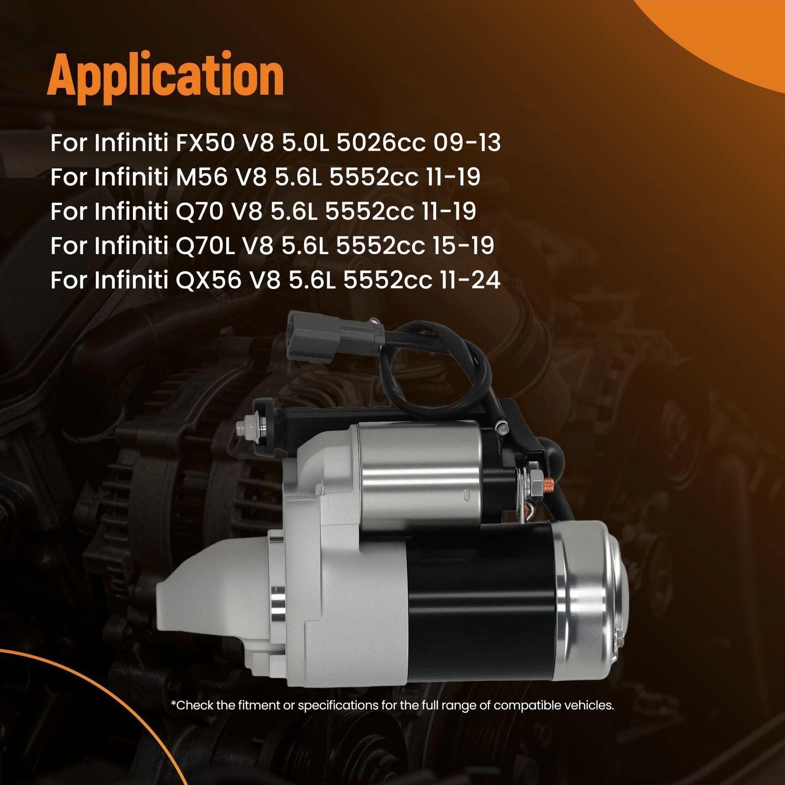 2.0kW Starter Motor for Infiniti Q70L V8 5.6L (2015–2019) 23300-1CA0A CW