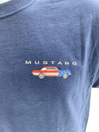 Licensed Ford Mustang T-Shirt Navy Blue American Flag and Pony Logo (2005–2014)