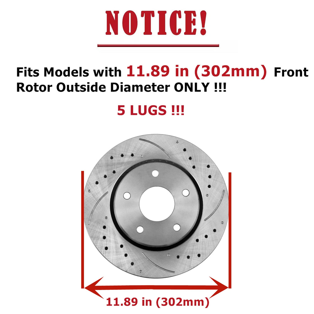 Front Brake Rotors Kit for Chrysler Town & Country (302mm, Drilled, Ceramic)