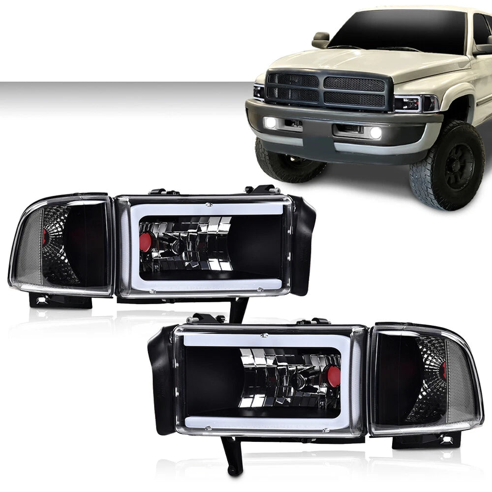 Clear Corner Black LED DRL Headlights for Dodge Ram 1500 2500 3500 (1994–2002)