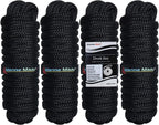 Set of 4 Dock Lines for Boat 1/2 in 25 FT Double Braid Nylon Black