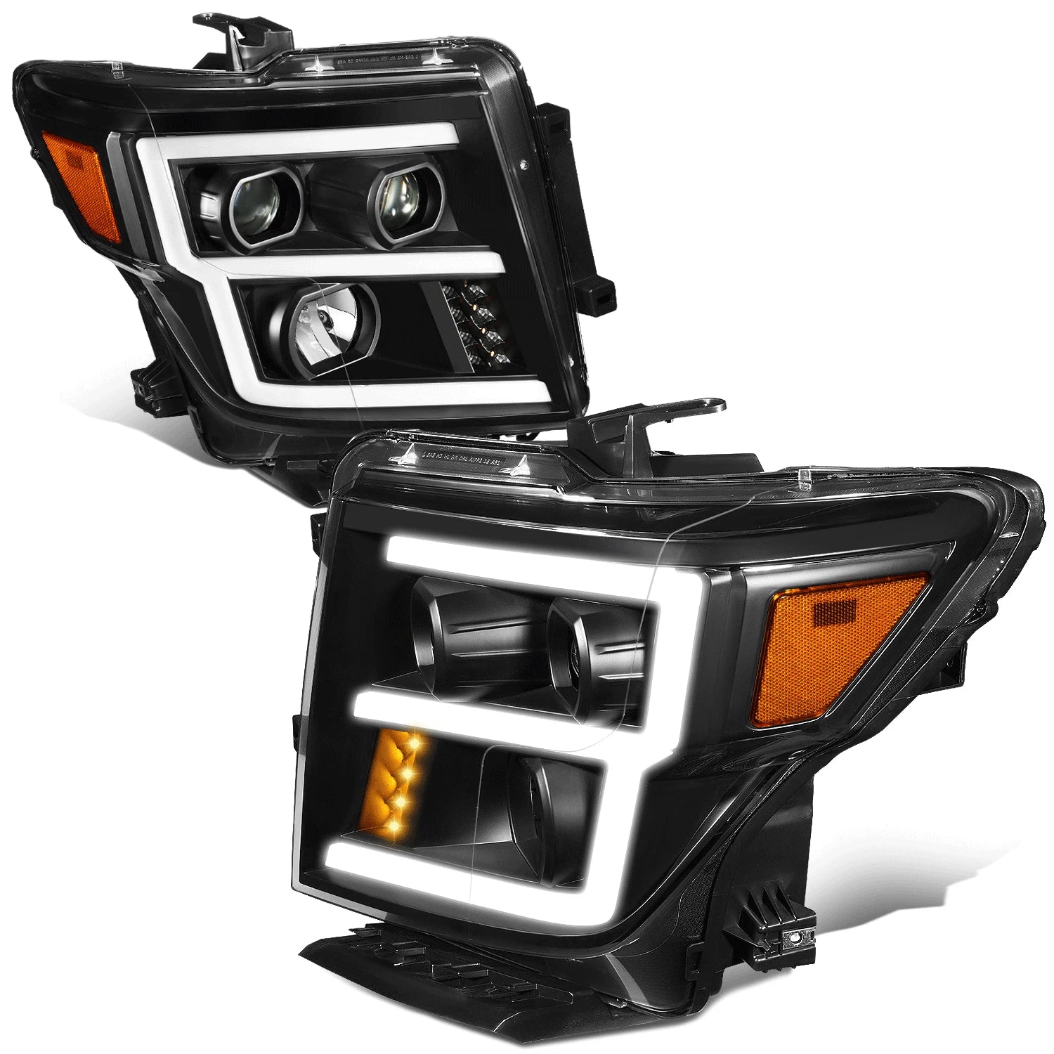 LED Projector Headlights for Nissan Titan XD (2016–2022) Black Amber