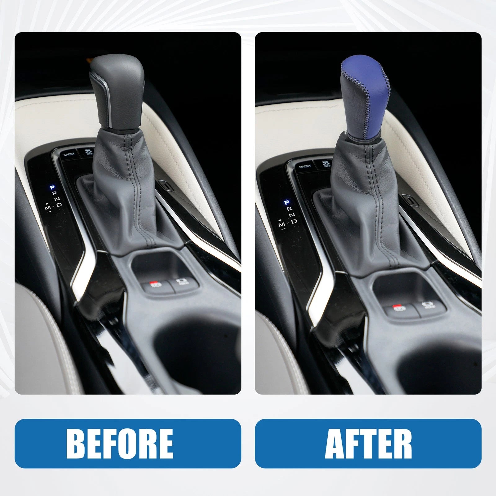 Gear Shifting Knob Cover for Mazda 3 (2011–2013) Black Faux Leather Blue Line