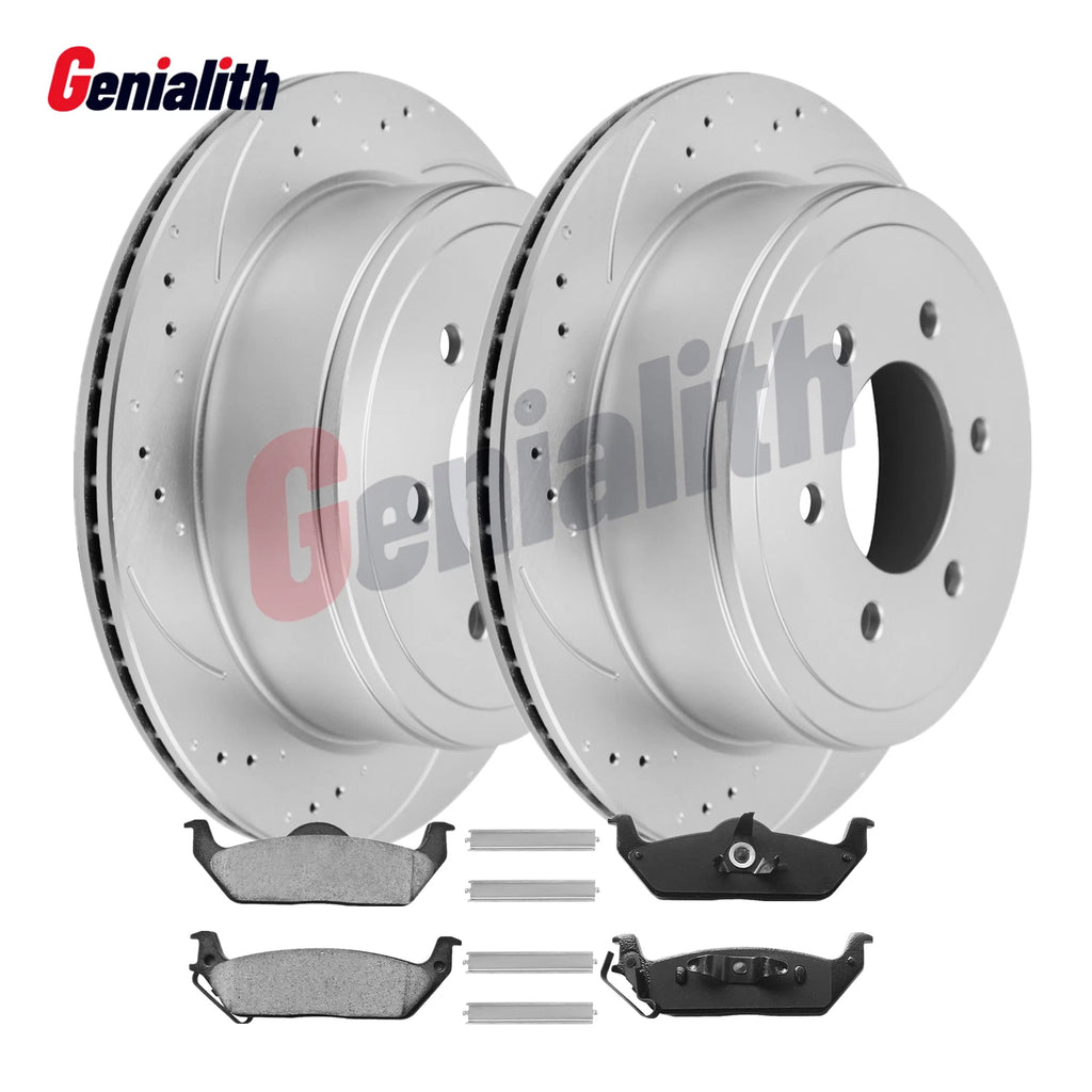 Rear Drilled Rotors & Ceramic Brake Pads for Ford F-150, Lincoln Mark LT (2004–2008)