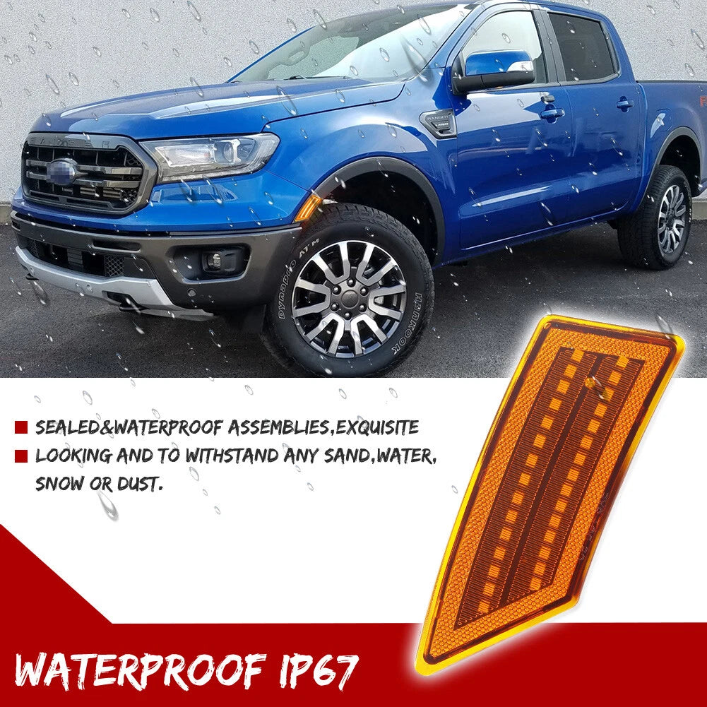 Amber Lens LED Front Side Marker Parking Lights for Ford Ranger (2019–2022)