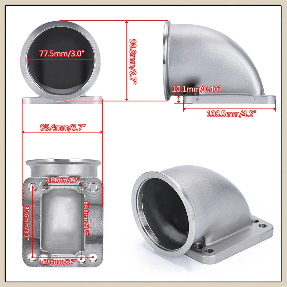 3" V Band 90 Degree Turbo Elbow Adapter Flange Clamp for T3 T4 (1980–1999)
