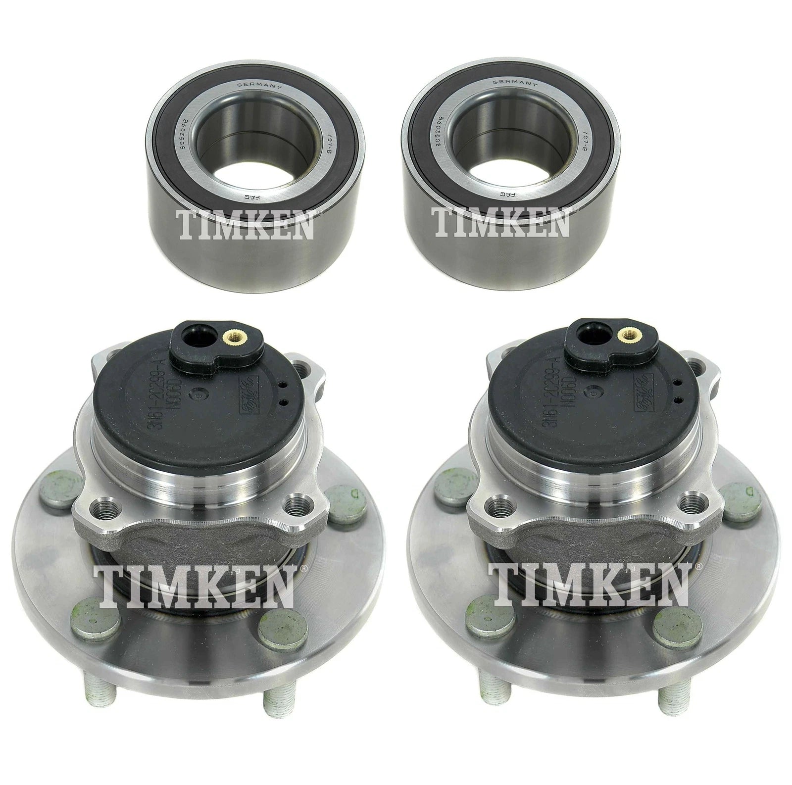 Front and Rear Wheel Bearings & Hubs Kit for Mazda 3 (2009–2013, 2006–2015)