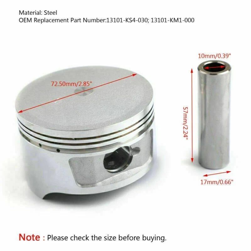 Piston Kit 72.50mm for Honda Helix CN250 (1986–2007) 13101-KS4-030