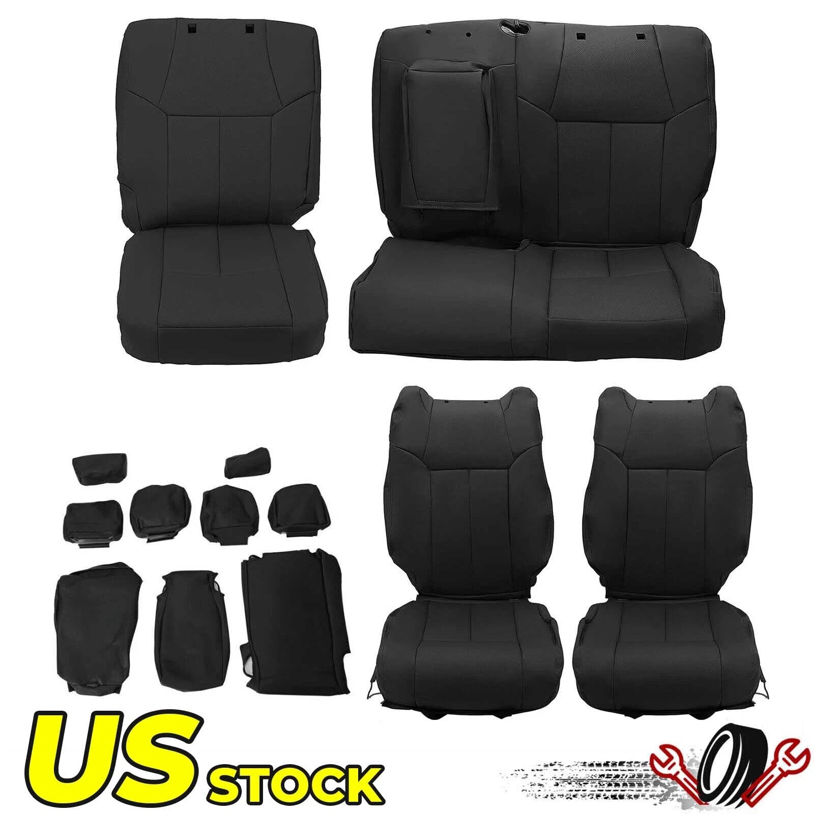 Set of 2 Black Front & Rear Seat Covers for Toyota Tundra CrewMax (2014–2021)