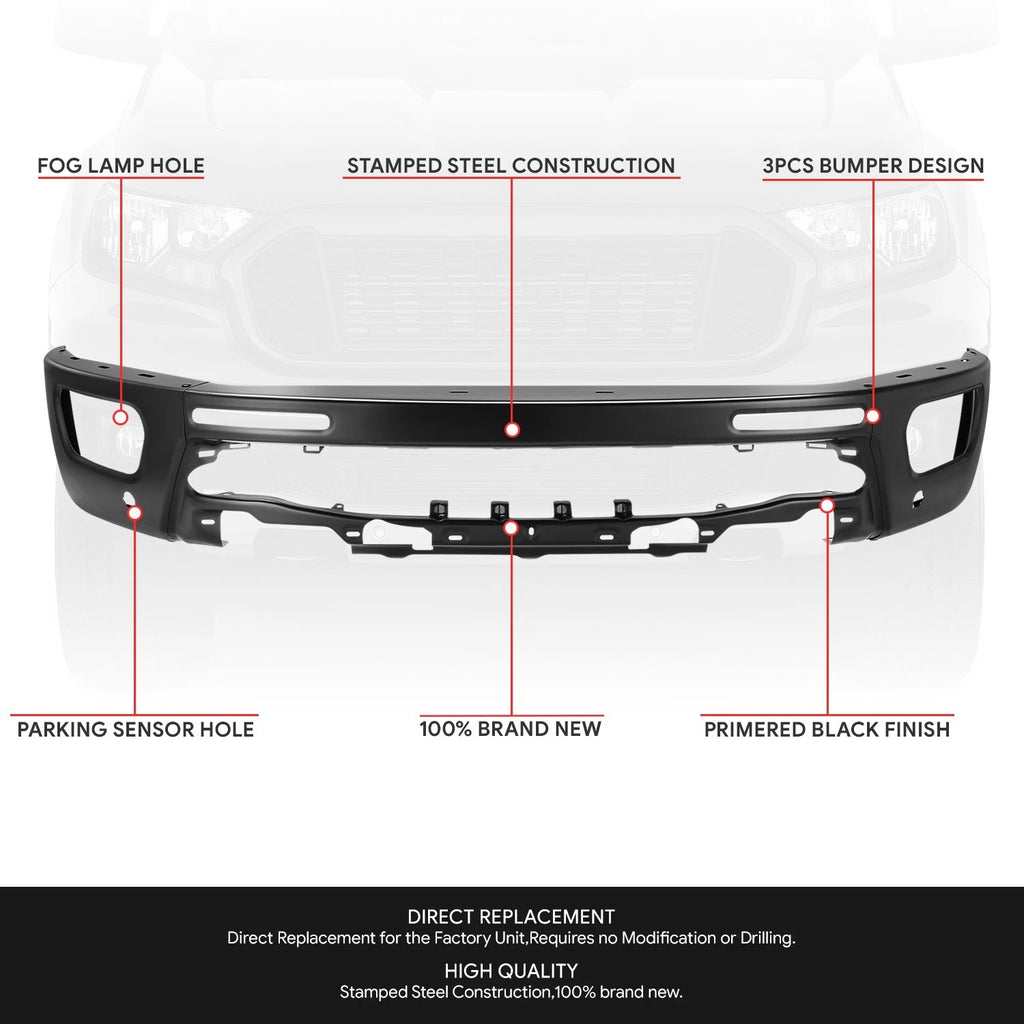 Front Bumper Face Bar for Ford Ranger (2019–2024) OE Style with Sensor Holes