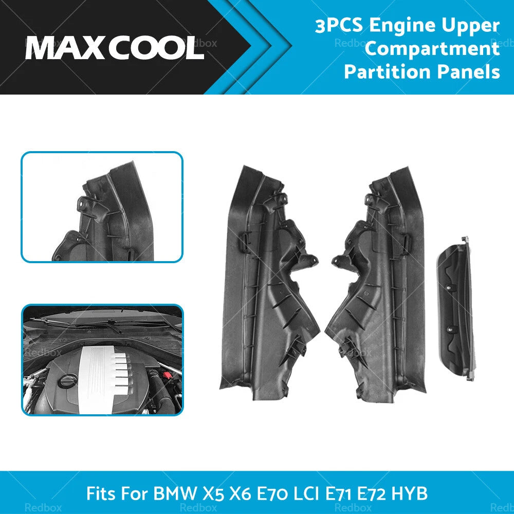 3PCS Engine Upper Compartment Partition Panels for BMW X5 X6 (2007–2013)