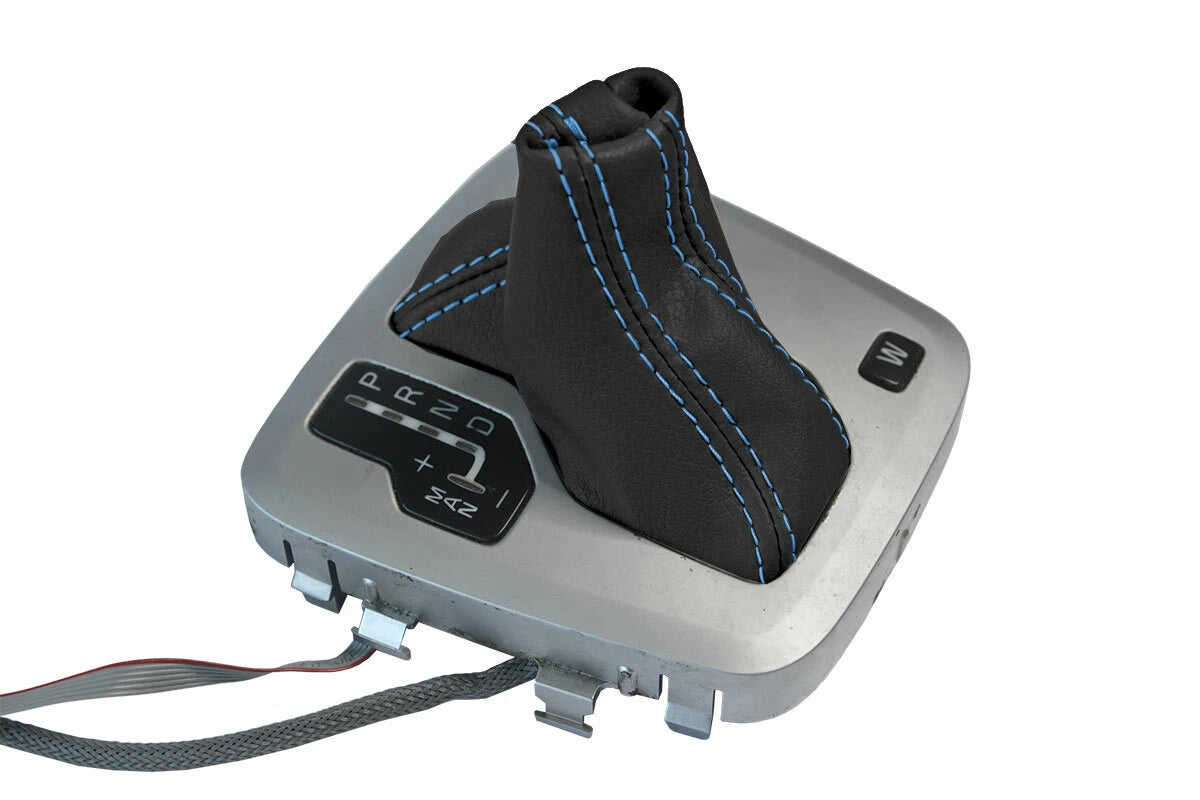 Leather Automatic Shift Boot Cover for Volvo XC90 (2003–2014) Black Blue Stitch