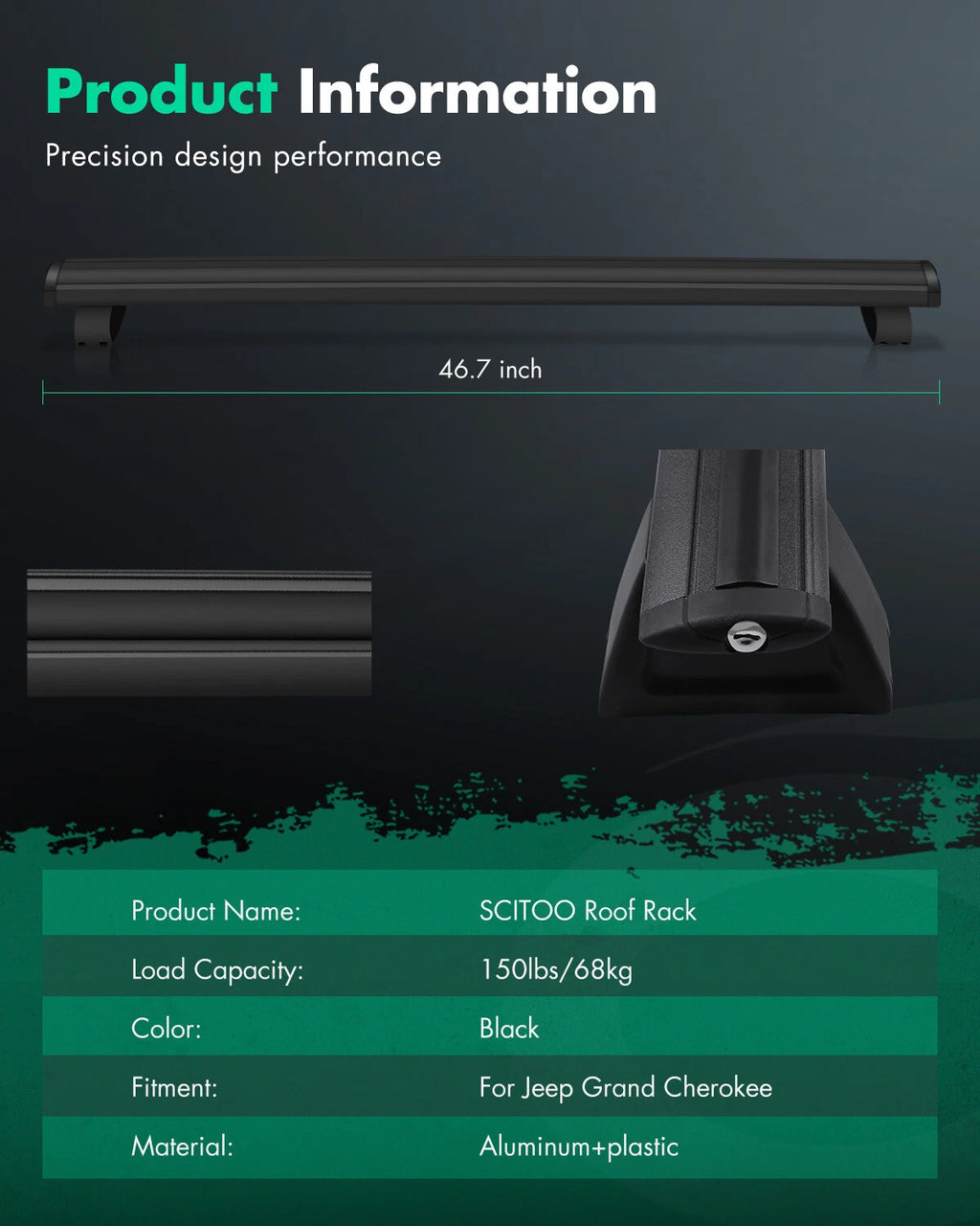 2X Roof Top Rack Cross Bars for Jeep Grand Cherokee (2011–2021)