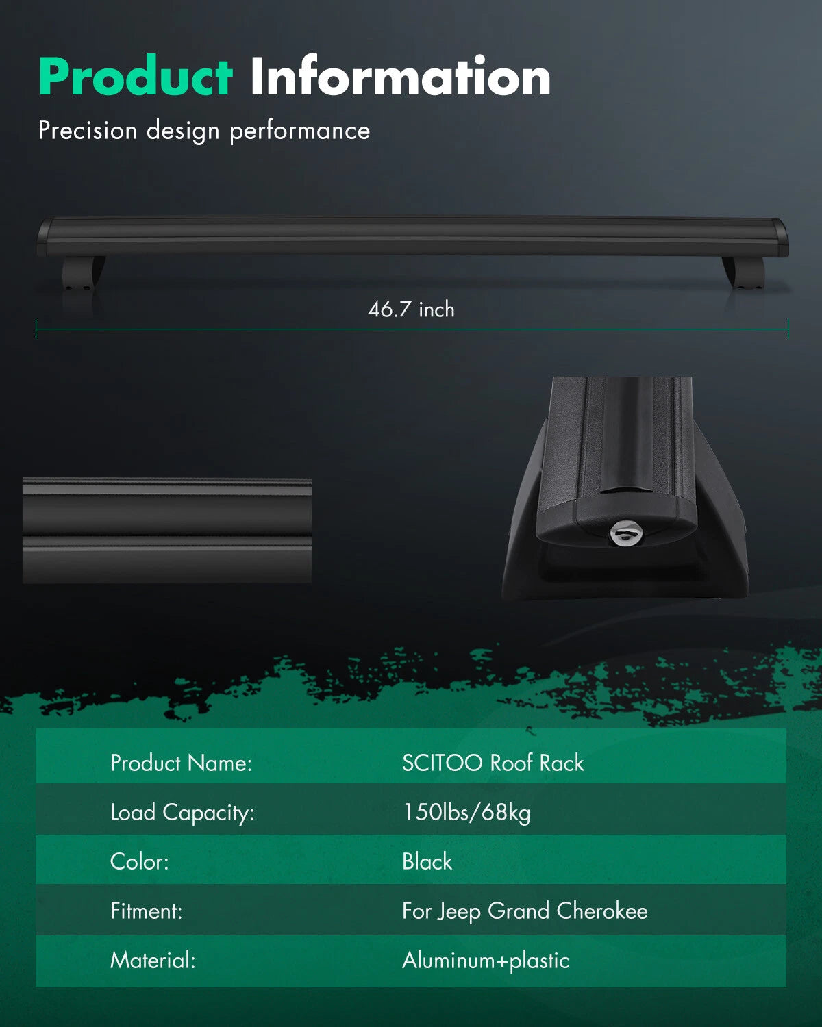 2X Roof Top Rack Cross Bars for Jeep Grand Cherokee (2011–2021)