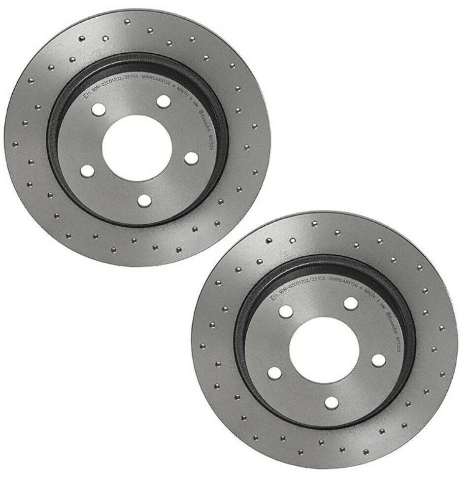 2X Brembo Xtra Rear Drilled Brake Disc Rotors for Mazda 3 (2004–2013)