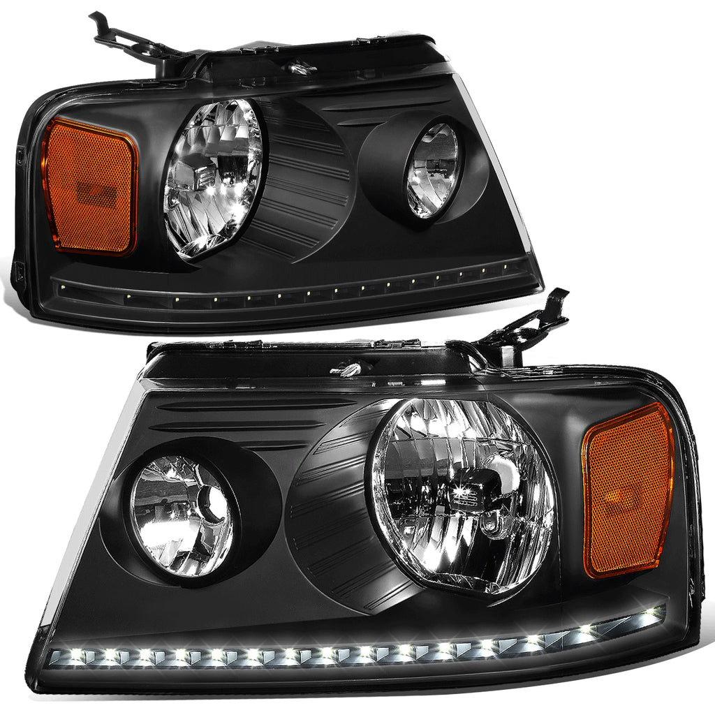 LED Headlights for Ford F150 Lincoln Mark LT (2004–2008) - Black Housing, Amber DRL