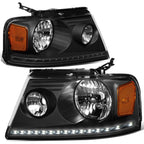 LED Headlights for Ford F150 Lincoln Mark LT (2004–2008) - Black Housing, Amber DRL